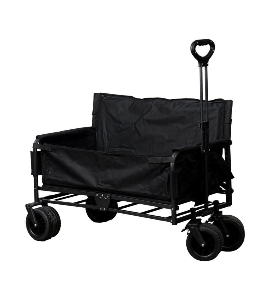 CARRELLO PIEGHEVOLE EUROGARDEN CON RUOTE E FUNZIONE PANCHINA IN ACCIAIO NERO 108X55,5X73 CM